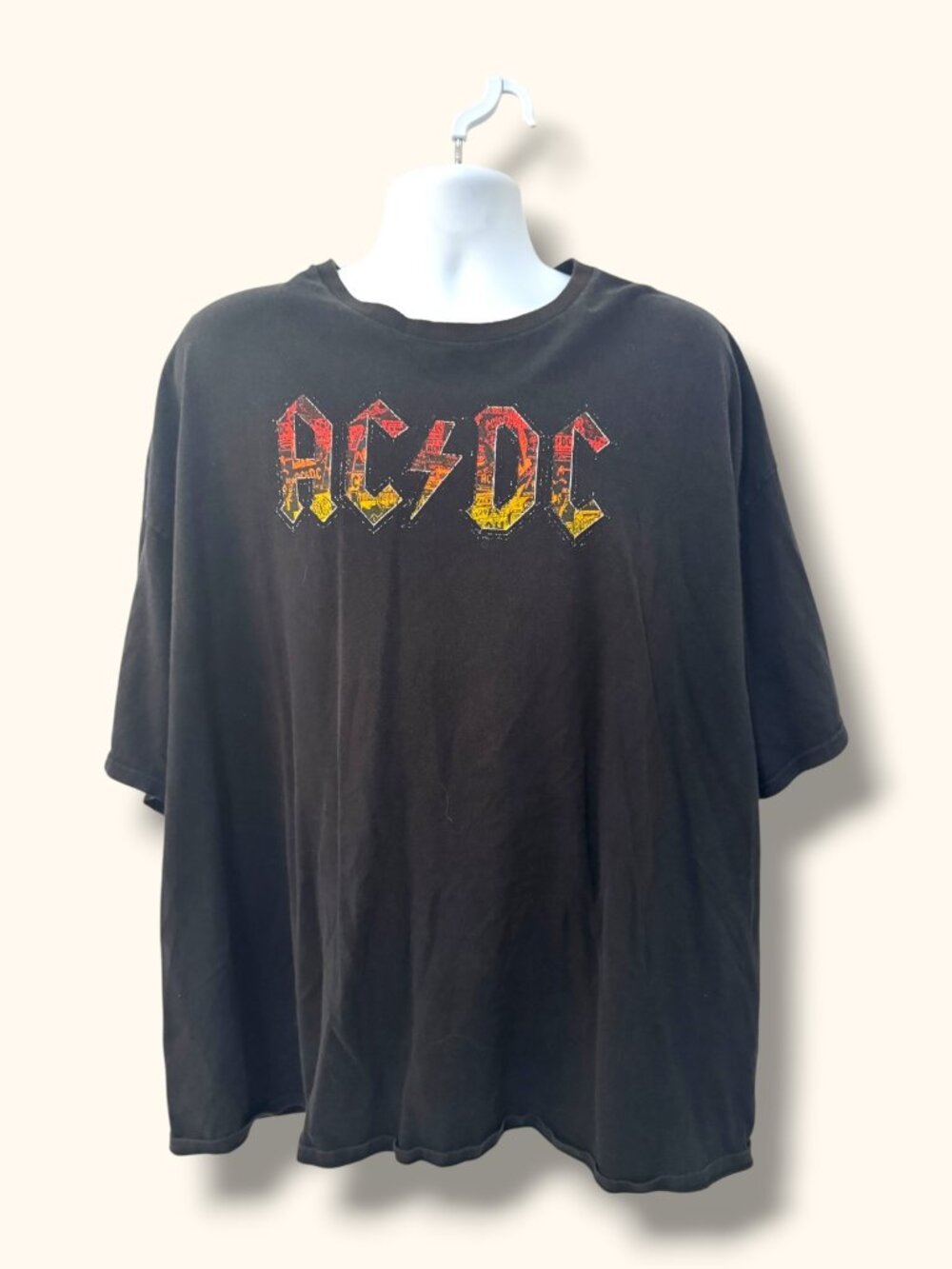 ACDC T-Shirt Mens 4XL Black Distressed Logo Band Tee 100% Cotton Graphic Worn